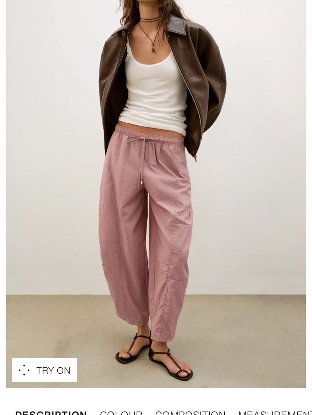 Zara Dusty Rose Drawstring Wide-Leg Track Pants (Never Worn)